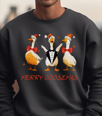 Load image into Gallery viewer, Merry Goosemas Sweatshirt, Funny Christmas Goose Crewneck, Holiday Geese in Santa Hats Pullover, Goose Christmas Unisex Sweatshirt Gift
