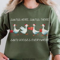Load image into Gallery viewer, Santa Gooses Everywhere Sweatshirt, Funny Christmas Goose Crewneck, Holiday Geese in Santa Hats Pullover, Goose Xmas Unisex Sweatshirt Gift
