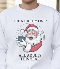 Load image into Gallery viewer, Santa Christmas Sweatshirt, Ugly Christmas Sweater, Santa Coffee Mug Crewneck, Holiday Naughty List Pullover
