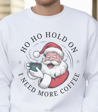 Load image into Gallery viewer, Santa Christmas Sweatshirt, Ugly Christmas Sweater, Santa Coffee Mug Crewneck, Holiday Caffeinated Pullover
