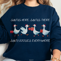 Load image into Gallery viewer, Santa Gooses Everywhere Sweatshirt, Funny Christmas Goose Crewneck, Holiday Geese in Santa Hats Pullover, Goose Xmas Unisex Sweatshirt Gift
