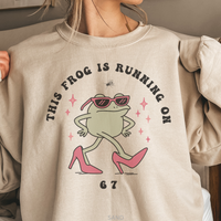 Load image into Gallery viewer, 67 Frog Sweatshirt, Frog Meme Shirt, 67 Inside Joke Crewneck, Unisex Amphibian Pullover, Running on 67
