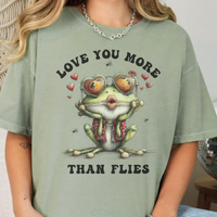 Load image into Gallery viewer, CC Frog Valentine Shirt, Frog Pun T-shirt, Quirky Love Tshirt, Amphibian Valentine Tee, Love You More Than Flies
