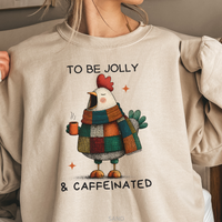 Load image into Gallery viewer, Funny Chicken Christmas Sweatshirt, To Be Jolly and Caffeinated Crewneck, Plaid Chicken Coffee Lover Holiday Unisex Pullover, Farm Humor
