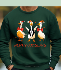 Load image into Gallery viewer, Merry Goosemas Sweatshirt, Funny Christmas Goose Crewneck, Holiday Geese in Santa Hats Pullover, Goose Christmas Unisex Sweatshirt Gift
