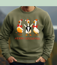 Load image into Gallery viewer, Merry Goosemas Sweatshirt, Funny Christmas Goose Crewneck, Holiday Geese in Santa Hats Pullover, Goose Christmas Unisex Sweatshirt Gift
