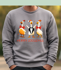Load image into Gallery viewer, Merry Goosemas Sweatshirt, Funny Christmas Goose Crewneck, Holiday Geese in Santa Hats Pullover, Goose Christmas Unisex Sweatshirt Gift
