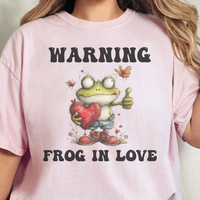 Load image into Gallery viewer, CC Frog Valentine Shirt, Frog Pun T-shirt, Quirky Love Tshirt, Amphibian Valentine Tee, Warning Frog In Love
