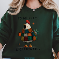 Load image into Gallery viewer, Funny Chicken Christmas Sweatshirt, To Be Jolly and Caffeinated Crewneck, Plaid Chicken Coffee Lover Holiday Unisex Pullover, Farm Humor
