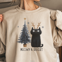 Load image into Gallery viewer, Meowy &amp; Bright Sweatshirt, Funny Cat Christmas Crewneck, Cute Holiday Cat Pullover Cat Lover Christmas Tree Sweatshirt Gift
