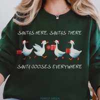 Load image into Gallery viewer, Santa Gooses Everywhere Sweatshirt, Funny Christmas Goose Crewneck, Holiday Geese in Santa Hats Pullover, Goose Xmas Unisex Sweatshirt Gift
