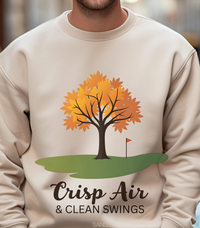 Load image into Gallery viewer, Fall Golf Sweatshirt – Crisp Air &amp; Clean Swings Pullover, Autumn Golf Crewneck for Golfers, Cozy Golf Gift for Fall Weather Rounds
