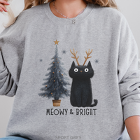 Load image into Gallery viewer, Meowy &amp; Bright Sweatshirt, Funny Cat Christmas Crewneck, Cute Holiday Cat Pullover Cat Lover Christmas Tree Sweatshirt Gift
