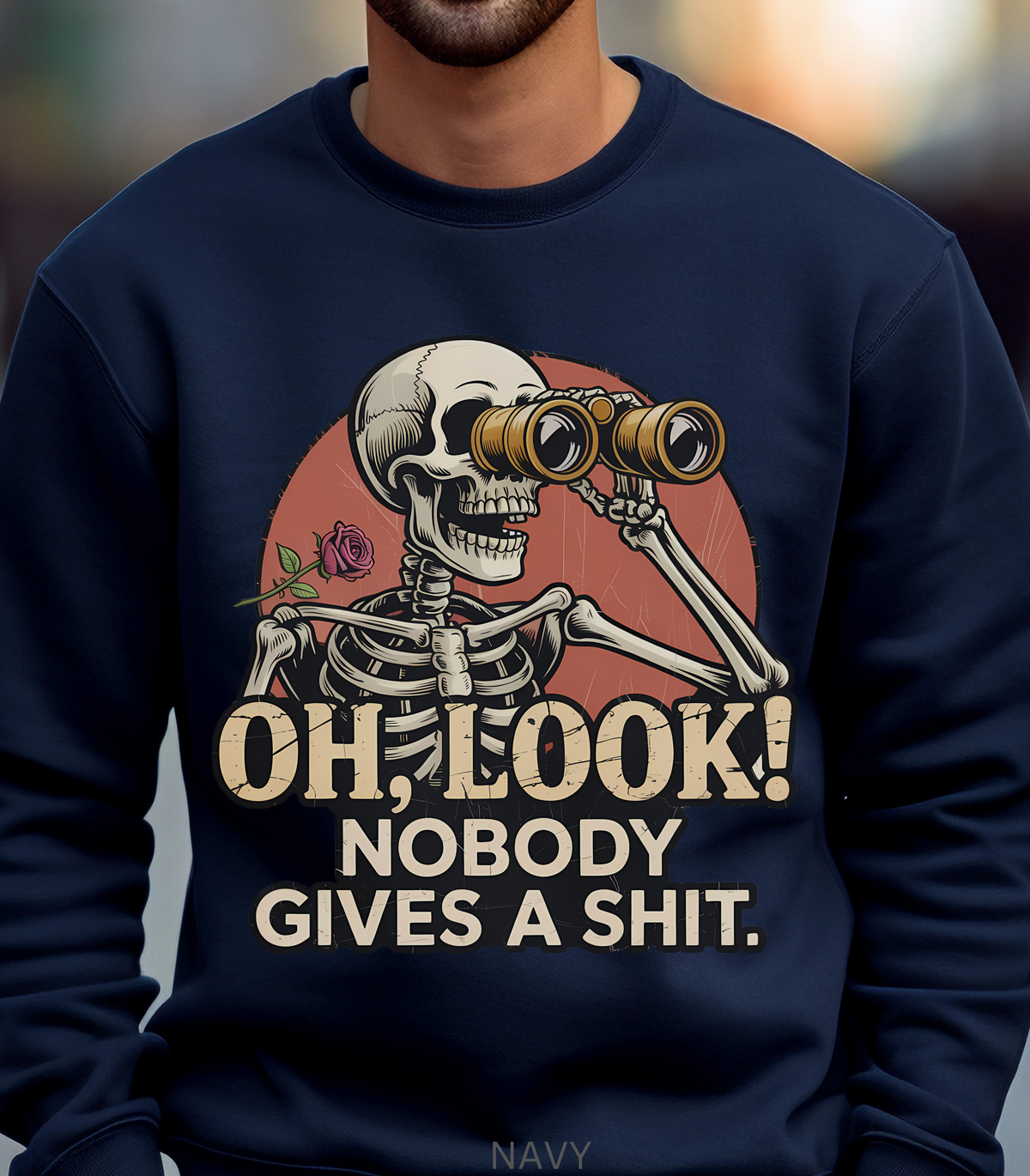 Funny Skeleton Sweatshirt, Sarcastic Skeleton Binoculars Crewneck, Snarky Graphic Pullover, Unisex Sweatshirt