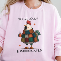 Load image into Gallery viewer, Funny Chicken Christmas Sweatshirt, To Be Jolly and Caffeinated Crewneck, Plaid Chicken Coffee Lover Holiday Unisex Pullover, Farm Humor
