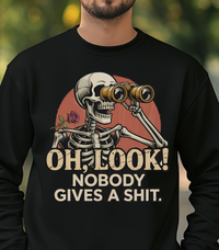 Load image into Gallery viewer, Funny Skeleton Sweatshirt, Sarcastic Skeleton Binoculars Crewneck, Snarky Graphic Pullover, Unisex Sweatshirt
