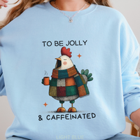 Load image into Gallery viewer, Funny Chicken Christmas Sweatshirt, To Be Jolly and Caffeinated Crewneck, Plaid Chicken Coffee Lover Holiday Unisex Pullover, Farm Humor
