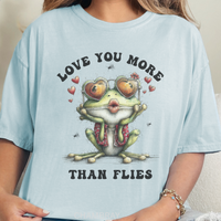 Load image into Gallery viewer, CC Frog Valentine Shirt, Frog Pun T-shirt, Quirky Love Tshirt, Amphibian Valentine Tee, Love You More Than Flies
