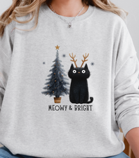 Load image into Gallery viewer, Meowy &amp; Bright Sweatshirt, Funny Cat Christmas Crewneck, Cute Holiday Cat Pullover Cat Lover Christmas Tree Sweatshirt Gift
