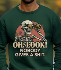 Load image into Gallery viewer, Funny Skeleton Sweatshirt, Sarcastic Skeleton Binoculars Crewneck, Snarky Graphic Pullover, Unisex Sweatshirt
