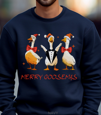 Load image into Gallery viewer, Merry Goosemas Sweatshirt, Funny Christmas Goose Crewneck, Holiday Geese in Santa Hats Pullover, Goose Christmas Unisex Sweatshirt Gift
