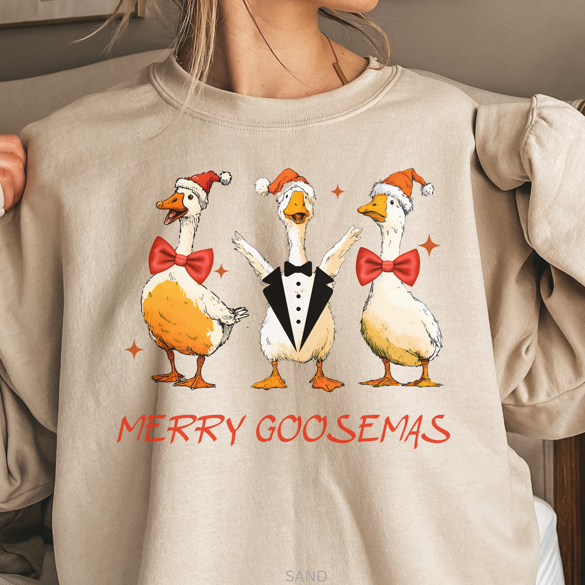 Merry Goosemas Sweatshirt, Funny Christmas Goose Crewneck, Holiday Geese in Santa Hats Pullover, Goose Christmas Unisex Sweatshirt Gift