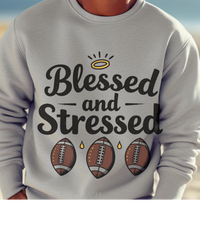 Load image into Gallery viewer, Blessed and Stressed Football Shirt, Funny Game Day Tee for Fans, Tailgate T-Shirt, Fall Sports Shirt for Moms, Wives, and Fans
