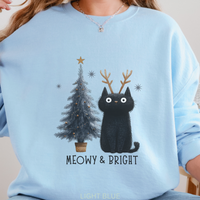 Load image into Gallery viewer, Meowy &amp; Bright Sweatshirt, Funny Cat Christmas Crewneck, Cute Holiday Cat Pullover Cat Lover Christmas Tree Sweatshirt Gift
