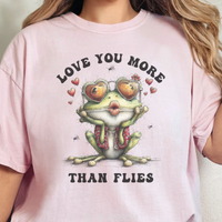 Load image into Gallery viewer, CC Frog Valentine Shirt, Frog Pun T-shirt, Quirky Love Tshirt, Amphibian Valentine Tee, Love You More Than Flies
