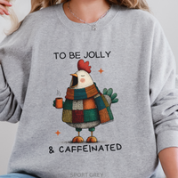 Load image into Gallery viewer, Funny Chicken Christmas Sweatshirt, To Be Jolly and Caffeinated Crewneck, Plaid Chicken Coffee Lover Holiday Unisex Pullover, Farm Humor
