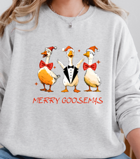 Load image into Gallery viewer, Merry Goosemas Sweatshirt, Funny Christmas Goose Crewneck, Holiday Geese in Santa Hats Pullover, Goose Christmas Unisex Sweatshirt Gift
